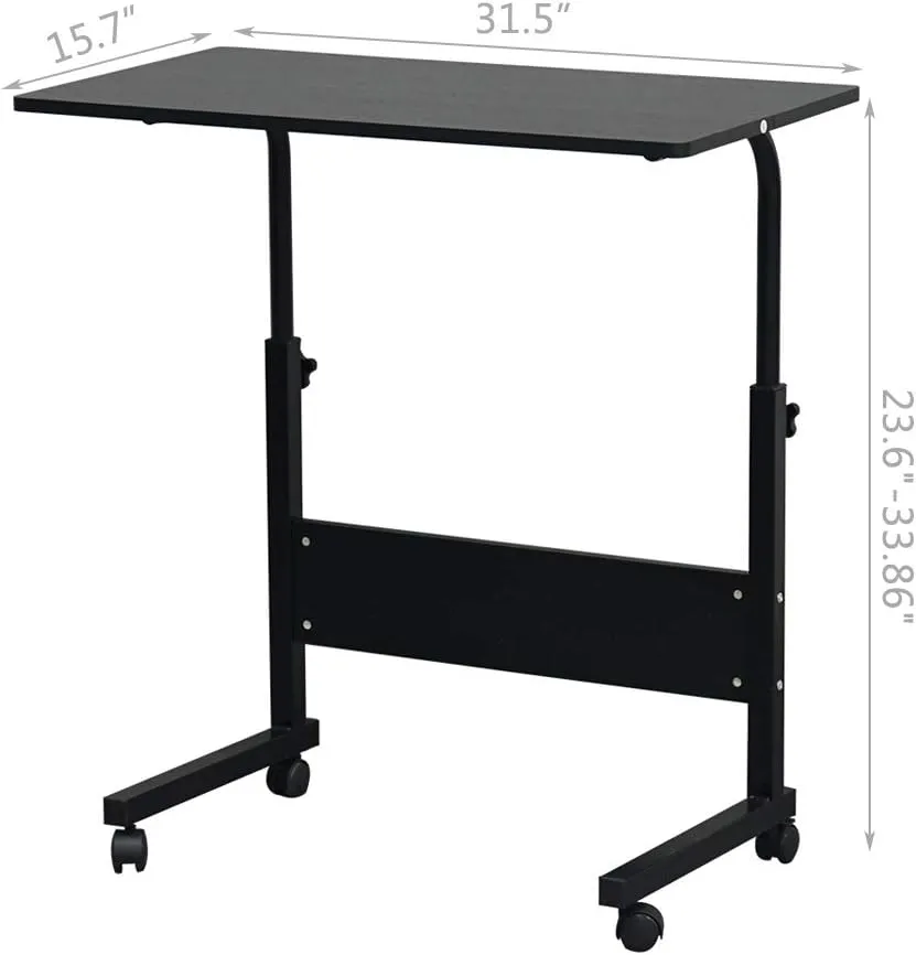 Sofa Side Table with Wheels & Baffle, Removable Laptop Desk, Height Adjustable Rolling Coffee Snack Table, TV Tray for Living Room, Bedroom, The Study, 32" LX 16" W Black