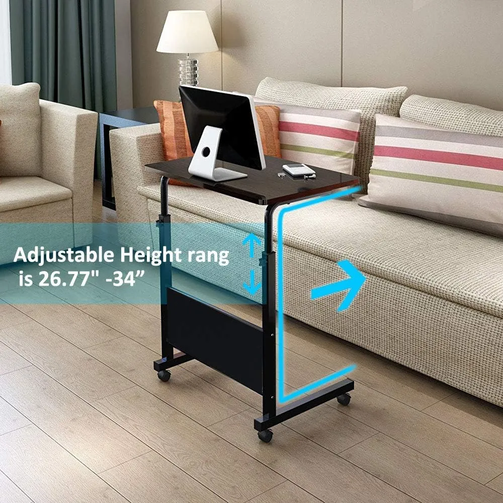 Sofa Side Table with Wheels & Baffle, Removable Laptop Desk, Height Adjustable Rolling Coffee Snack Table, TV Tray for Living Room, Bedroom, The Study, 32" LX 16" W Black