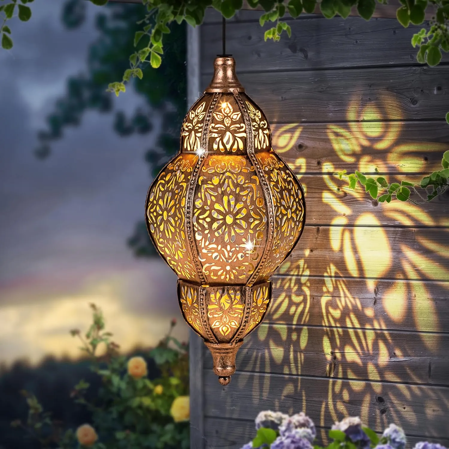 Solar Lantern Outdoor Waterproof, Hanging Garden Decor, Metal Moroccan Decorative Lights for Yard, Patio, Lawn, Porch, Unique Housewarming Gifts