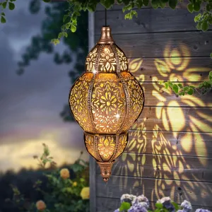 Solar Lantern Outdoor Waterproof, Hanging Garden Decor, Metal Moroccan Decorative Lights for Yard, Patio, Lawn, Porch, Unique Housewarming Gifts