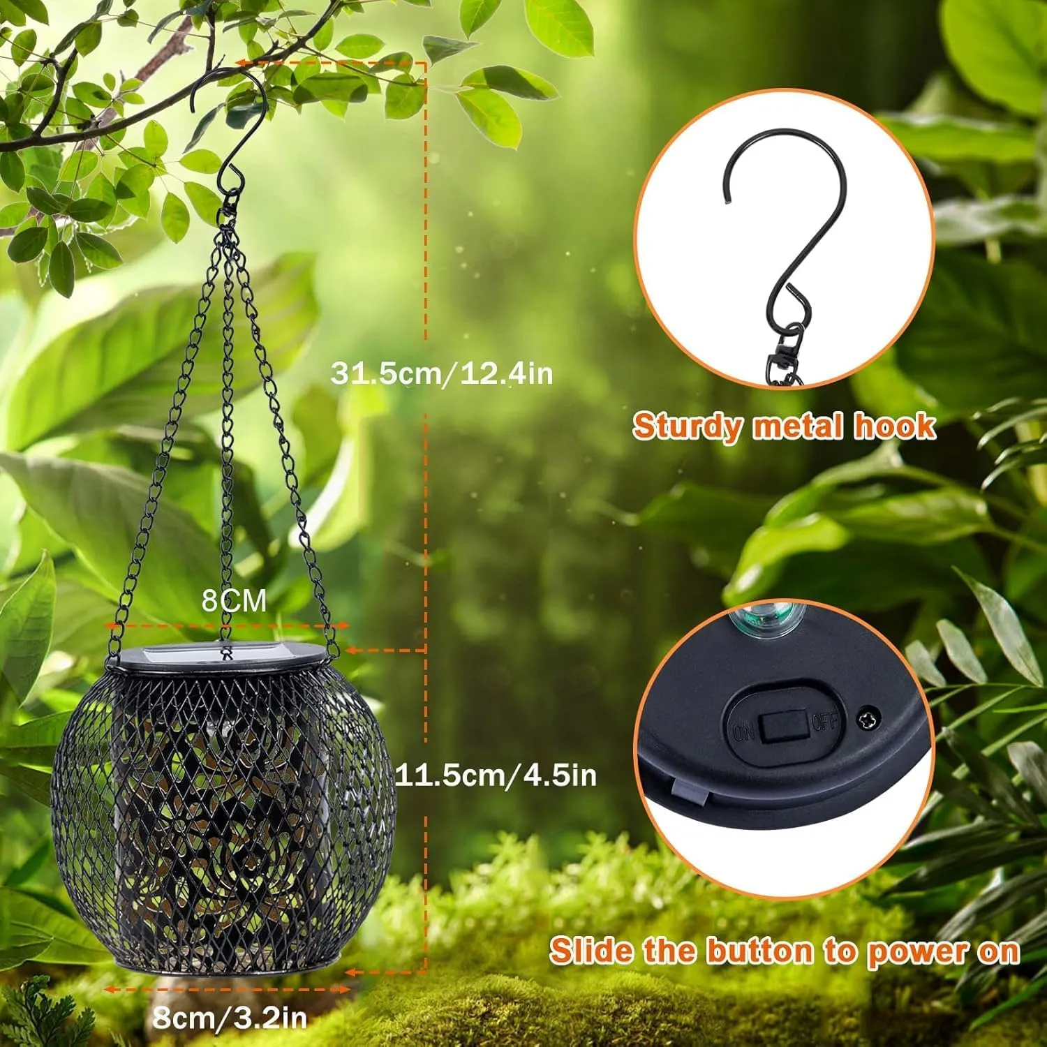 Solar Lanterns Outdoor Waterproof, 2 Pack Hanging Solar Lights Outside Garden Decor, Gifts for Women Mom Grandma Metal Decorative Lantern for Patio Yard Porch Balcony Backyard Lawn(4.6x4.6inch)