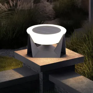 Solar Pillar Light,11" Outdoor Post Lights Modern Column Cap Lights Dusk to Dawn Post Lamp IP54 Waterproof Deck Lantern 3000K Luxury LED Lighting for Entrance Patio Garden Decoration
