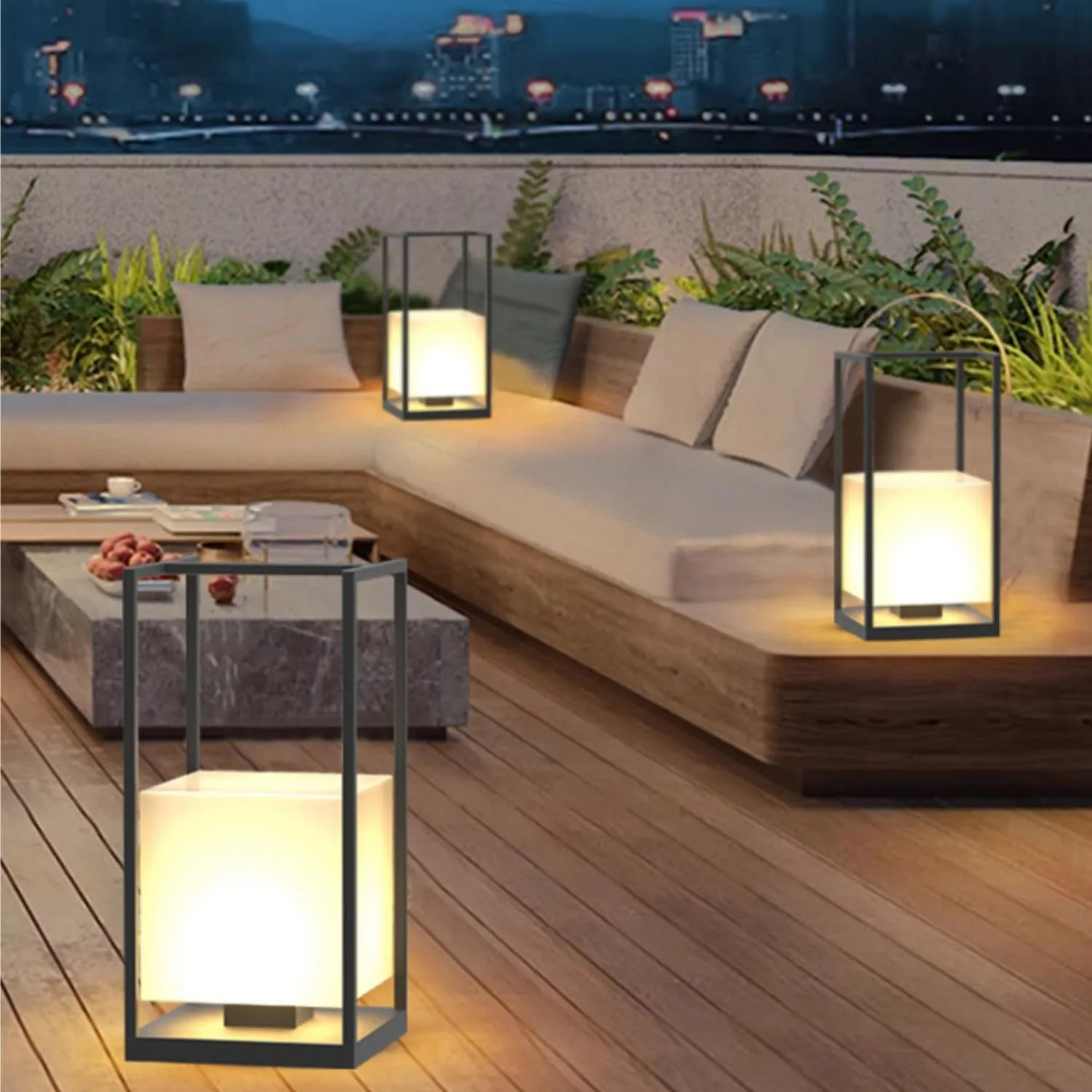 Solar Powered Porch Lantern with Acrylic Lampshade,Aluminum Rectangular Landscape Lighting,Modern Outdoor Lights Suit for Lawn Yard and Camping