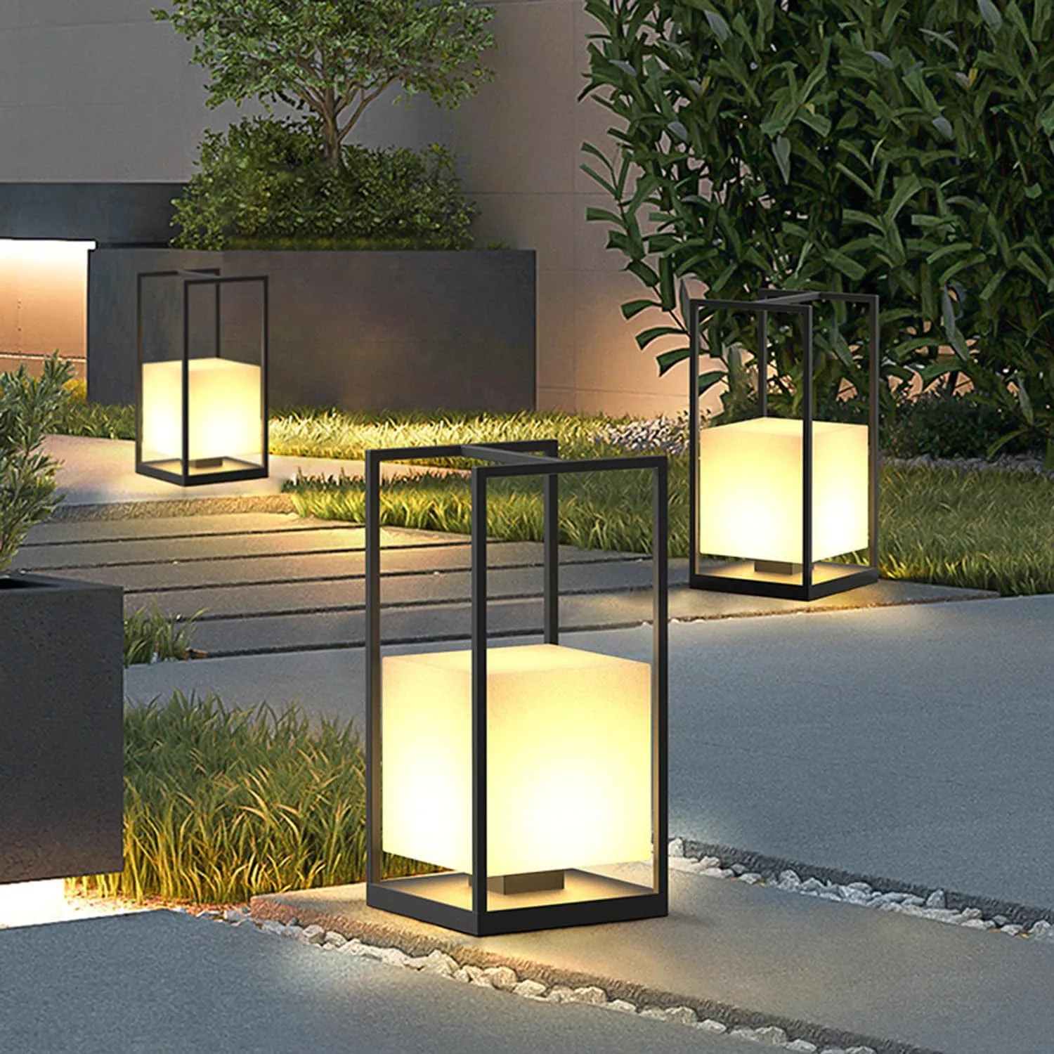 Solar Powered Porch Lantern with Acrylic Lampshade,Aluminum Rectangular Landscape Lighting,Modern Outdoor Lights Suit for Lawn Yard and Camping