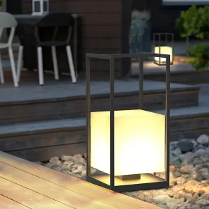 Solar Powered Porch Lantern with Acrylic Lampshade,Aluminum Rectangular Landscape Lighting,Modern Outdoor Lights Suit for Lawn Yard and Camping