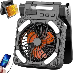 Solar Powered Portable Camping Fan,10400mAh rechargeable Solar Power Cordless Battery Fan with LED Lantern | 4 Wind Speeds Adjustable |3 Timers Modes | Quiet , Perfect for Tent, Fishing ,Picnic,orange