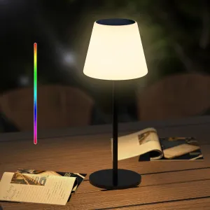 Solar Table Lamp Outdoor Table Lamp Cordless with Light Sensor,Outdoor Lamps for Patio Waterproof,Dimmable Warm White and RGB LED Desk Lamp,Portable Night Light for Garden、Terrace、Camping.