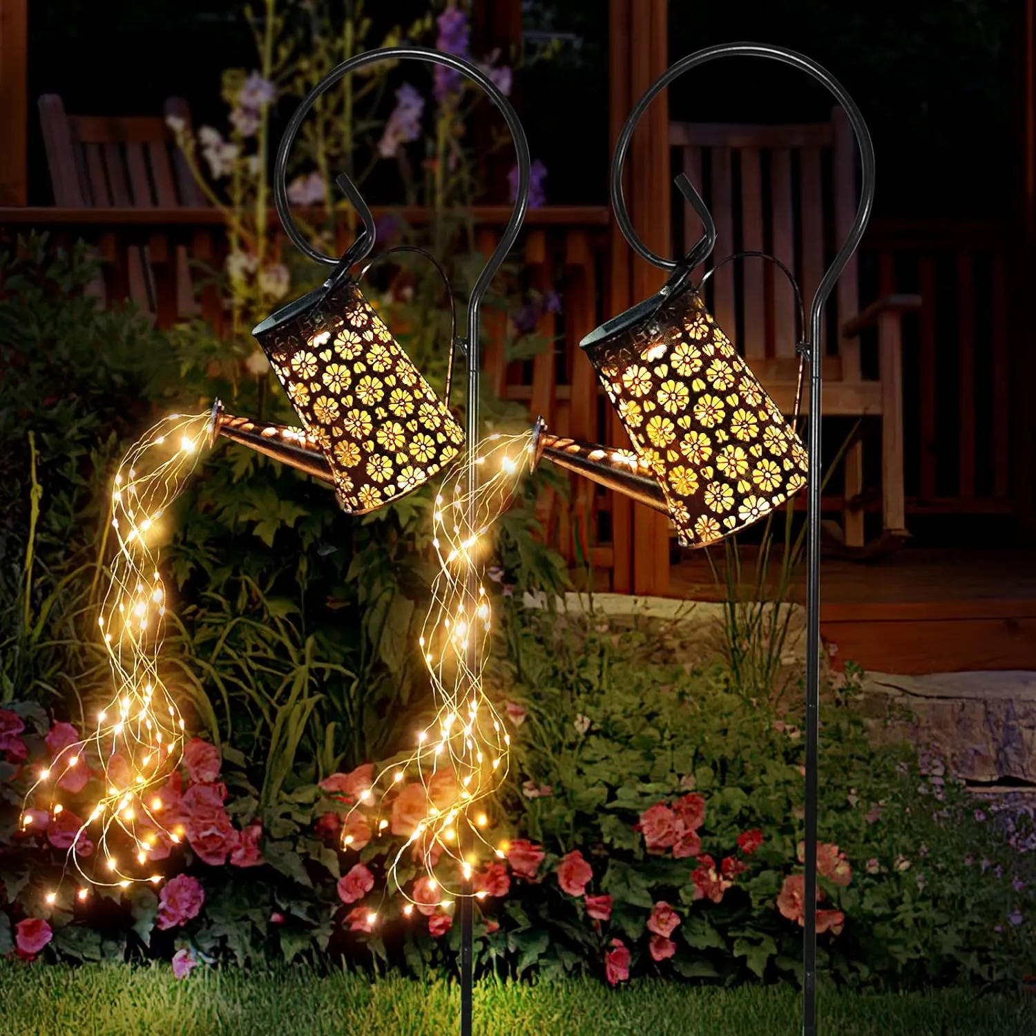 Solar Watering Can Lights Garden Decor, Retro Metal Hanging Solar Lantern with String Lights Outdoor Waterproof,, Outdoor Decorations for Porch Lawn Driveway Backyard Pathway（2 Pack）