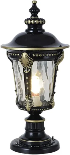 Solar Waterproof Lamp Shade Traditional Column Headlight Outdoor Pillar Head Light Fence Courtyard Lighting Fixture Exterior Post Lantern with Pier Mount Base for Landscape Community Patio Gard