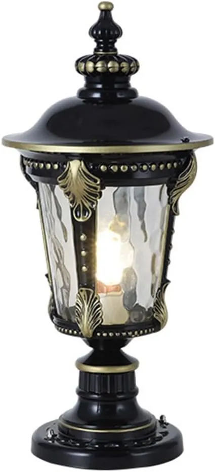 Solar Waterproof Lamp Shade Traditional Column Headlight Outdoor Pillar Head Light Fence Courtyard Lighting Fixture Exterior Post Lantern with Pier Mount Base for Landscape Community Patio Gard