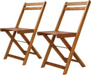 Solid Acacia Wood Folding Patio Chairs Set of 2, Weather-Resistant Outdoor Bistro Chairs with Footrests for Backyard, Poolside, and Compact Spaces