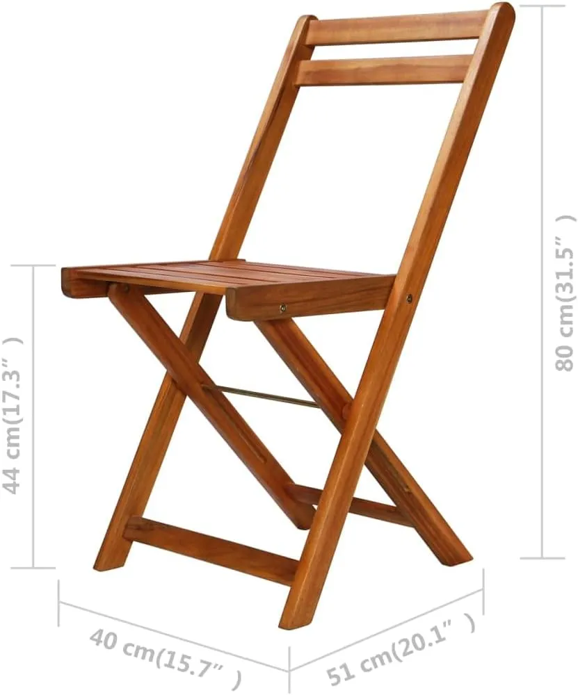 Solid Acacia Wood Folding Patio Chairs Set of 2, Weather-Resistant Outdoor Bistro Chairs with Footrests for Backyard, Poolside, and Compact Spaces