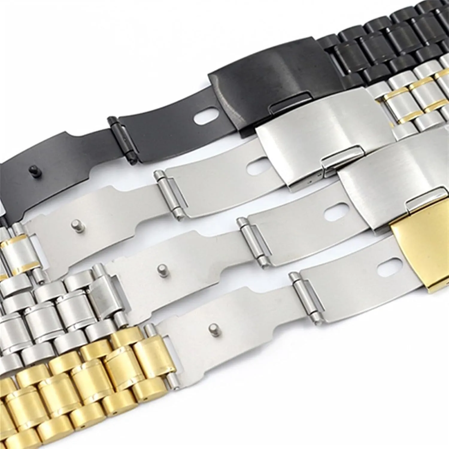 Solid Stainless Steel Curved End Watch Strap Wrist Band Bracelet Accessories Men Women Watch Chain Strap