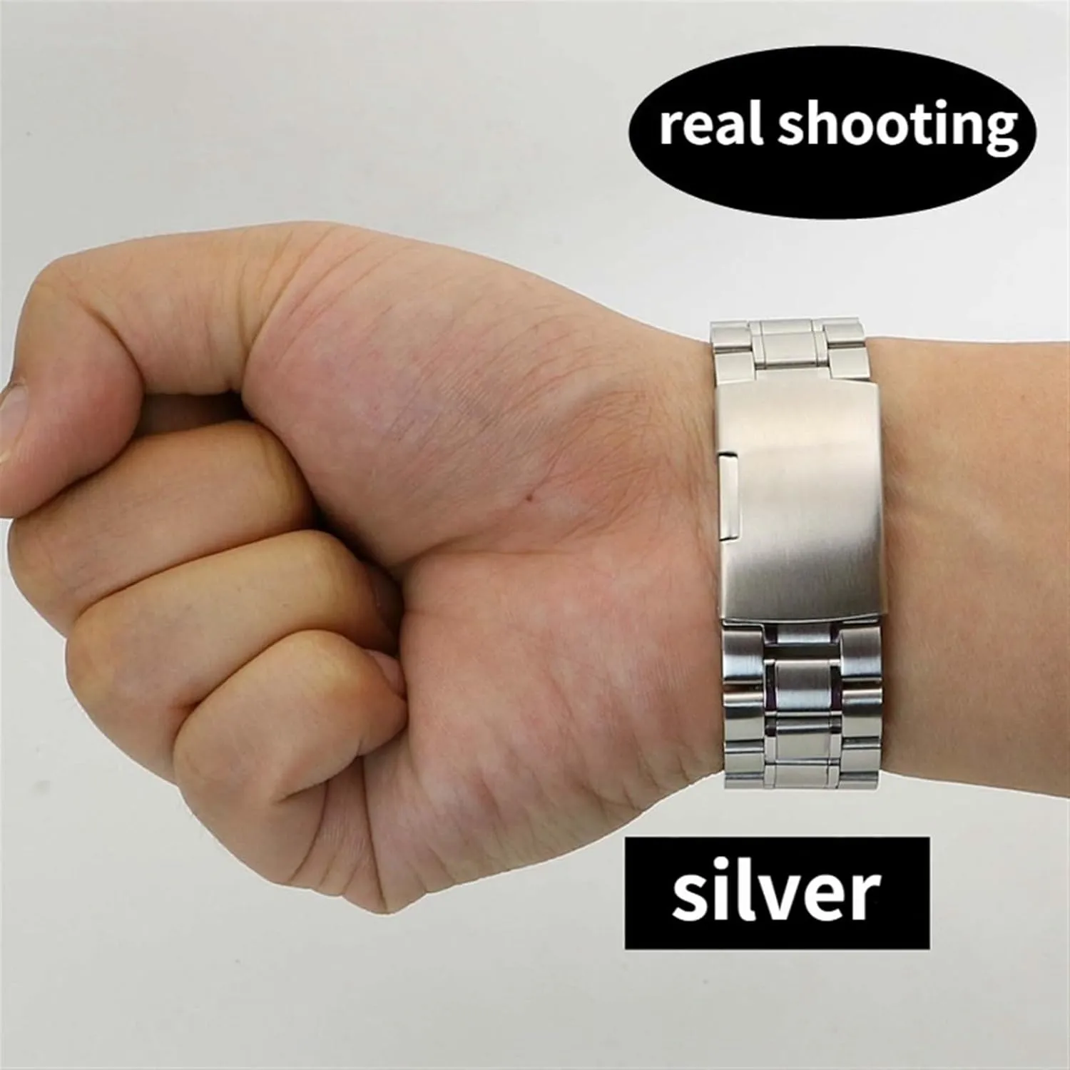 Solid Stainless Steel Curved End Watch Strap Wrist Band Bracelet Accessories Men Women Watch Chain Strap
