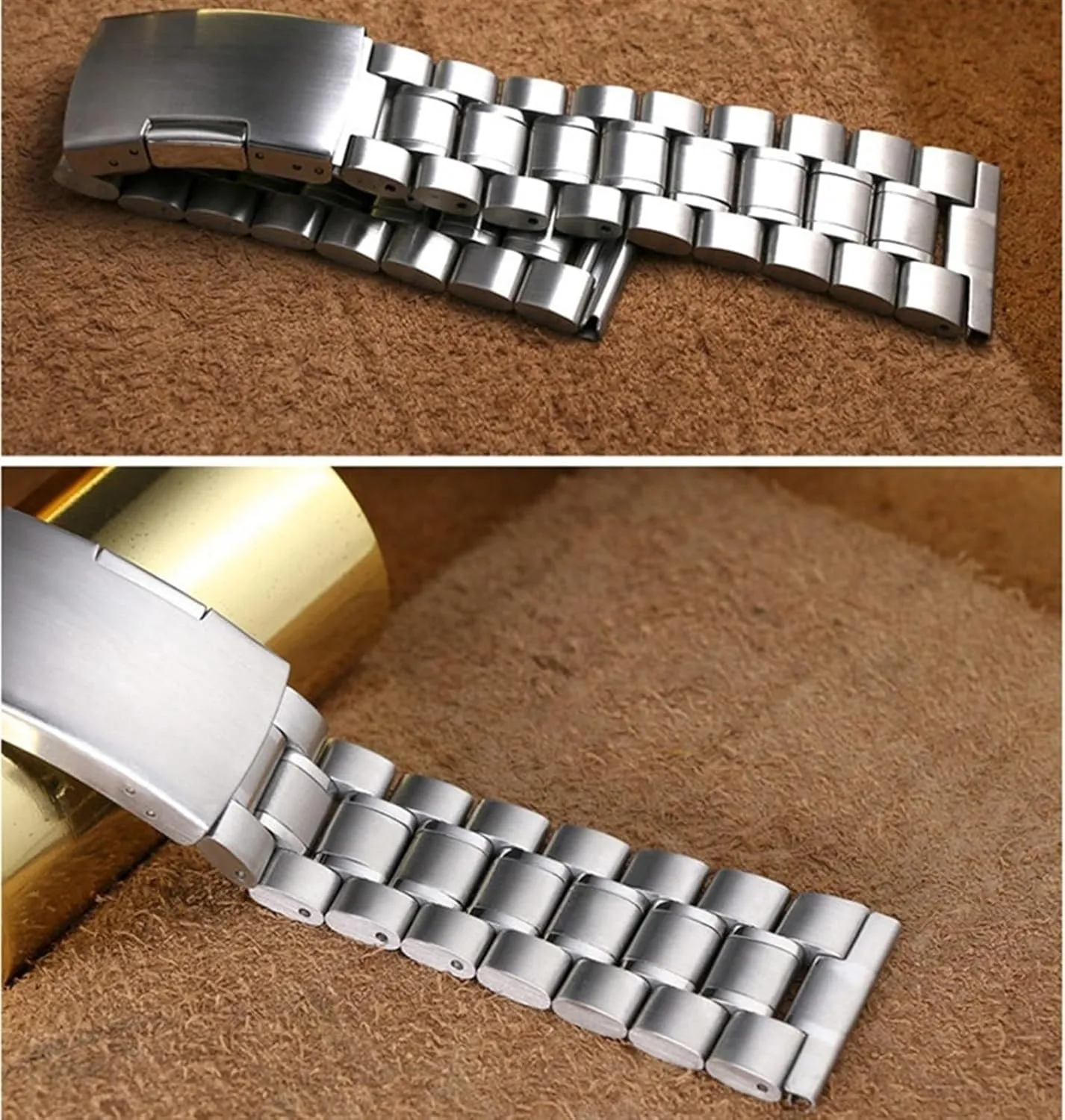 Solid Stainless Steel Curved End Watch Strap Wrist Band Bracelet Accessories Men Women Watch Chain Strap