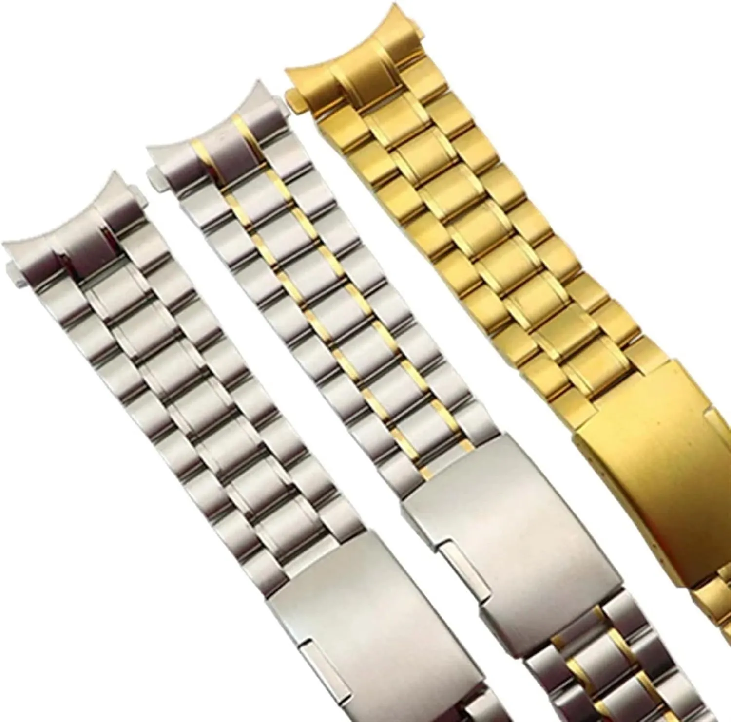 Solid Stainless Steel Curved End Watch Strap Wrist Band Bracelet Accessories Men Women Watch Chain Strap