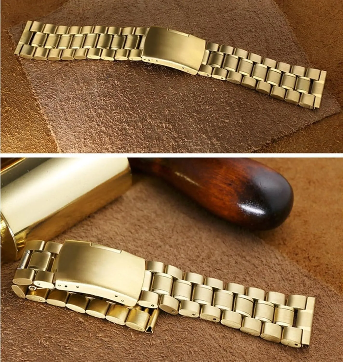 Solid Stainless Steel Curved End Watch Strap Wrist Band Bracelet Accessories Men Women Watch Chain Strap