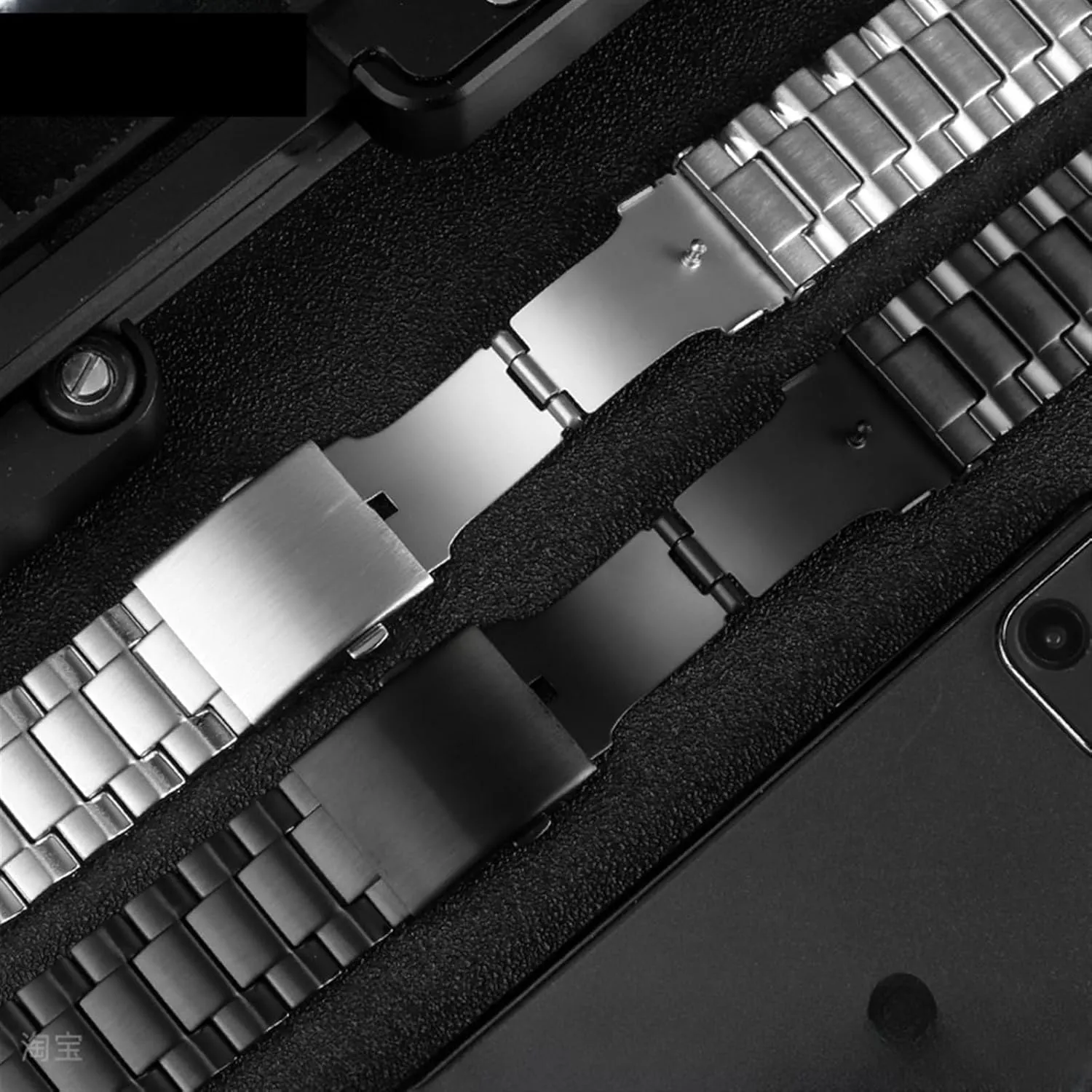 Solid Stainless Steel Glossy Black Watch Band 26mm Universal Watch Band for Quartz Watch Smart Watch Curved Interface Mens Womens Watch Accessories