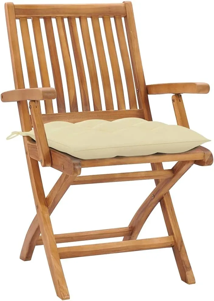 Solid Teak Wood Patio Chairs with Cream Cushions 2 Pack, Foldable Outdoor Furniture Weather-Resistant Wooden Lounge Chairs for Poolside Backyard Beach Camping