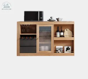 Solid Wood Multi-Functional Sideboard Cabinet Dining Tables and Chairs Set Integrated Modern Simple and Foldable Household