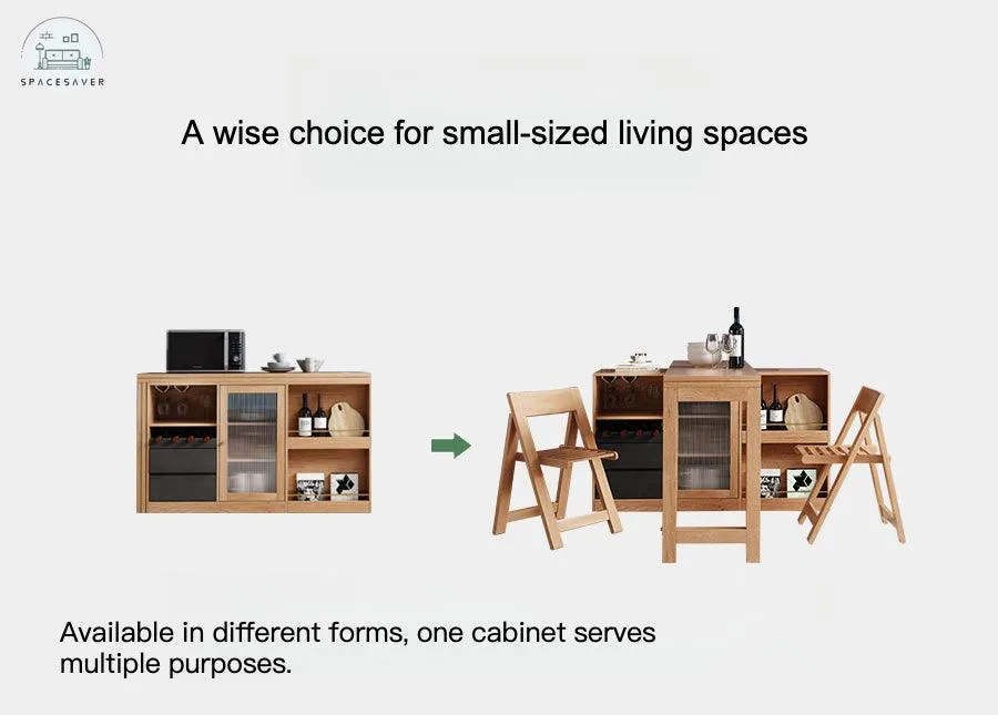 Solid Wood Multi-Functional Sideboard Cabinet Dining Tables and Chairs Set Integrated Modern Simple and Foldable Household