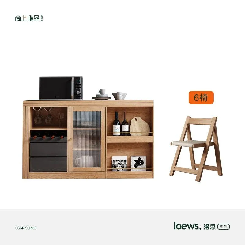 Solid Wood Multi-Functional Sideboard Cabinet Dining Tables and Chairs Set Integrated Modern Simple and Foldable Household