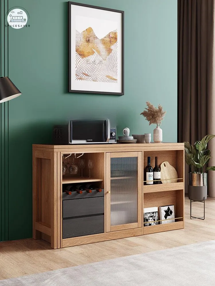 Solid Wood Multi-Functional Sideboard Cabinet Dining Tables and Chairs Set Integrated Modern Simple and Foldable Household
