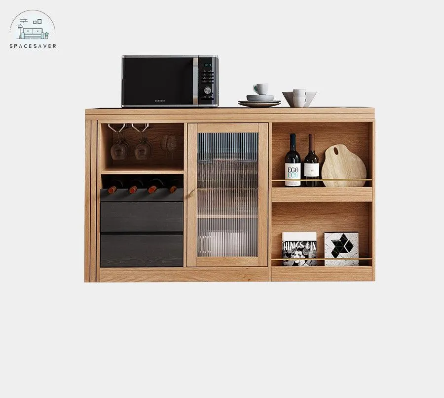 Solid Wood Multi-Functional Sideboard Cabinet Dining Tables and Chairs Set Integrated Modern Simple and Foldable Household