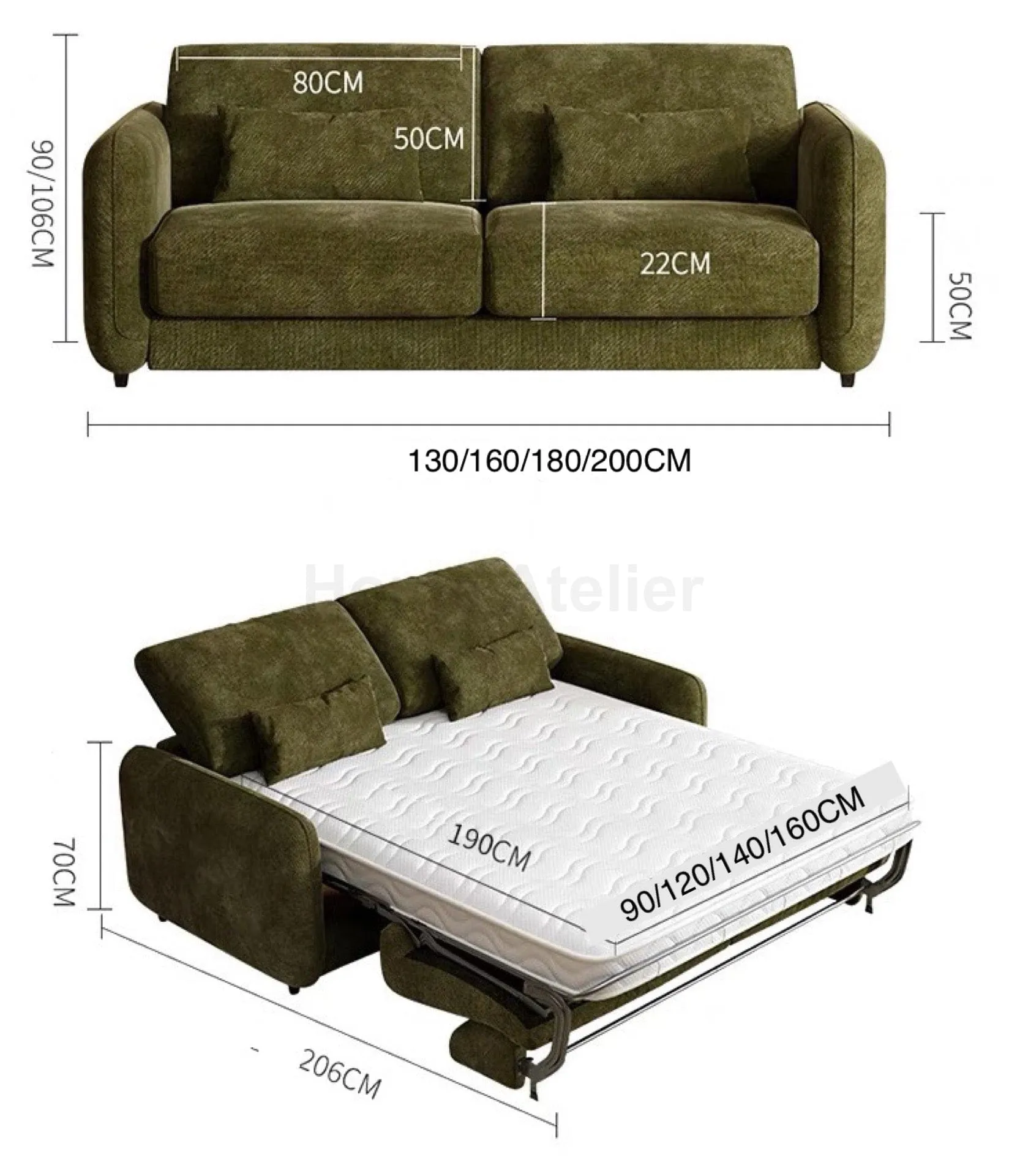 Sophia Foldable Sofa Bed with Mattress