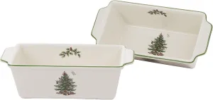 Spode Christmas Tree Loaf Pan (Set of 2) - Non-Stick Earthenware Bread Pan for Baking, Holiday Bakeware, Banana Bread, Meatloaf, Pound Cake, Dishwasher and Oven Safe (7.75" x 3.5")