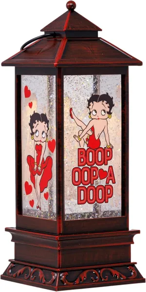 Spoontiques Betty Boop Glitter Lantern - Holiday Traditional Vintage-Style Light Up Decoration - Indoor Seasonal Festive Decor for Centerpiece, Mantle, Tabletops at Christmas