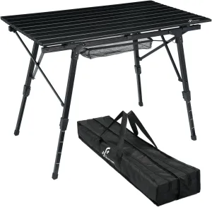 Sportneer Camping Tables That Fold Up Lightweight, Adjustable Height Aluminum Folding Table with Top Mesh Layer, Roll Up Camping Table for Outdoor Camp Picnic Beach RV Backyards Kitchen BBQ