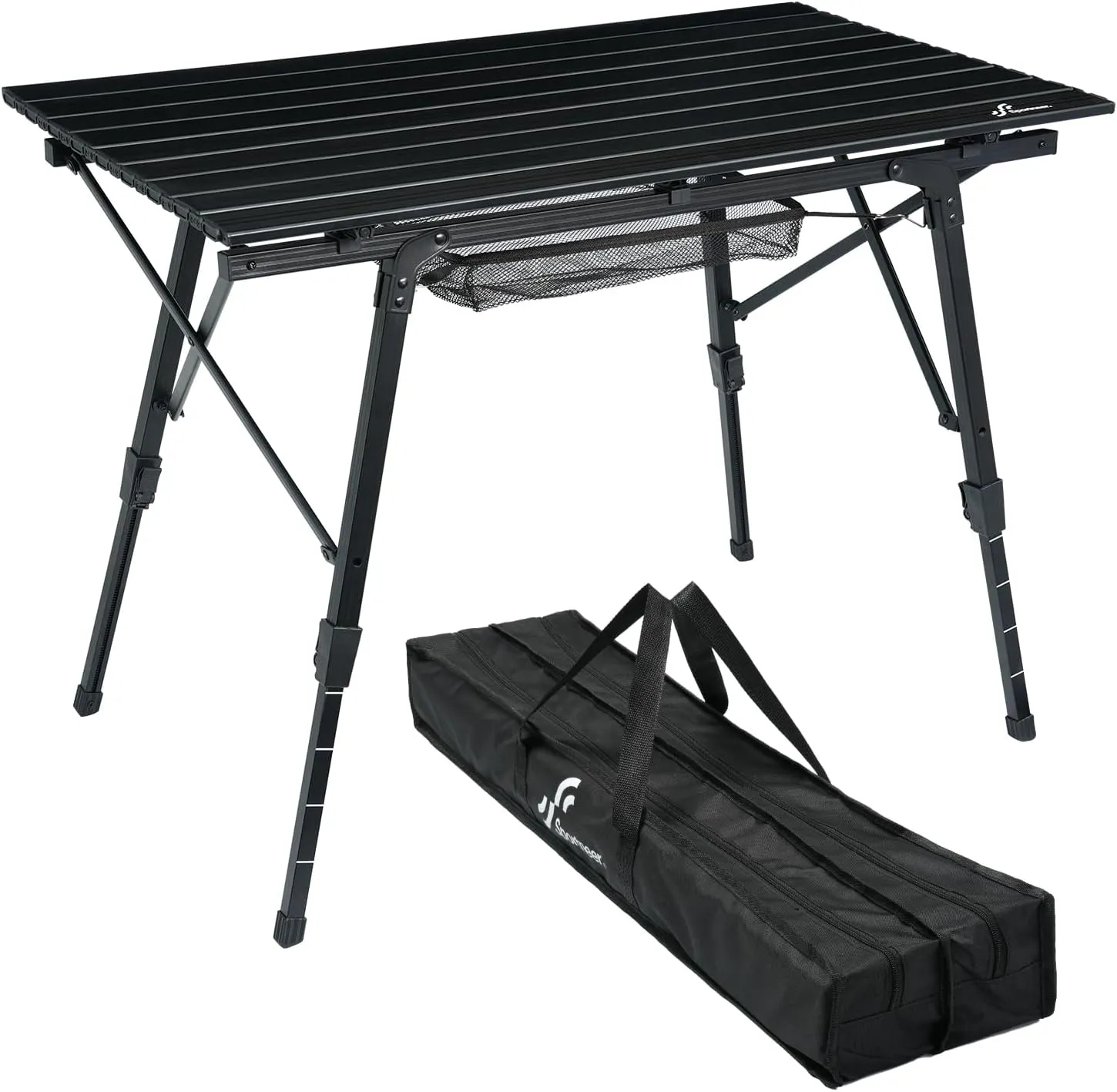 Sportneer Camping Tables That Fold Up Lightweight, Adjustable Height Aluminum Folding Table with Top Mesh Layer, Roll Up Camping Table for Outdoor Camp Picnic Beach RV Backyards Kitchen BBQ