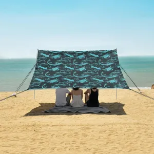 Squid Salmon Fish Pattern Beach Camping Tent Sun Shelter for Whole Family, Beach Shade Canopy with UPF50  UV Protection,Easy Set Up and Carry,Outdoor Shade for Trips, Fishing, Backyard Fun Picn