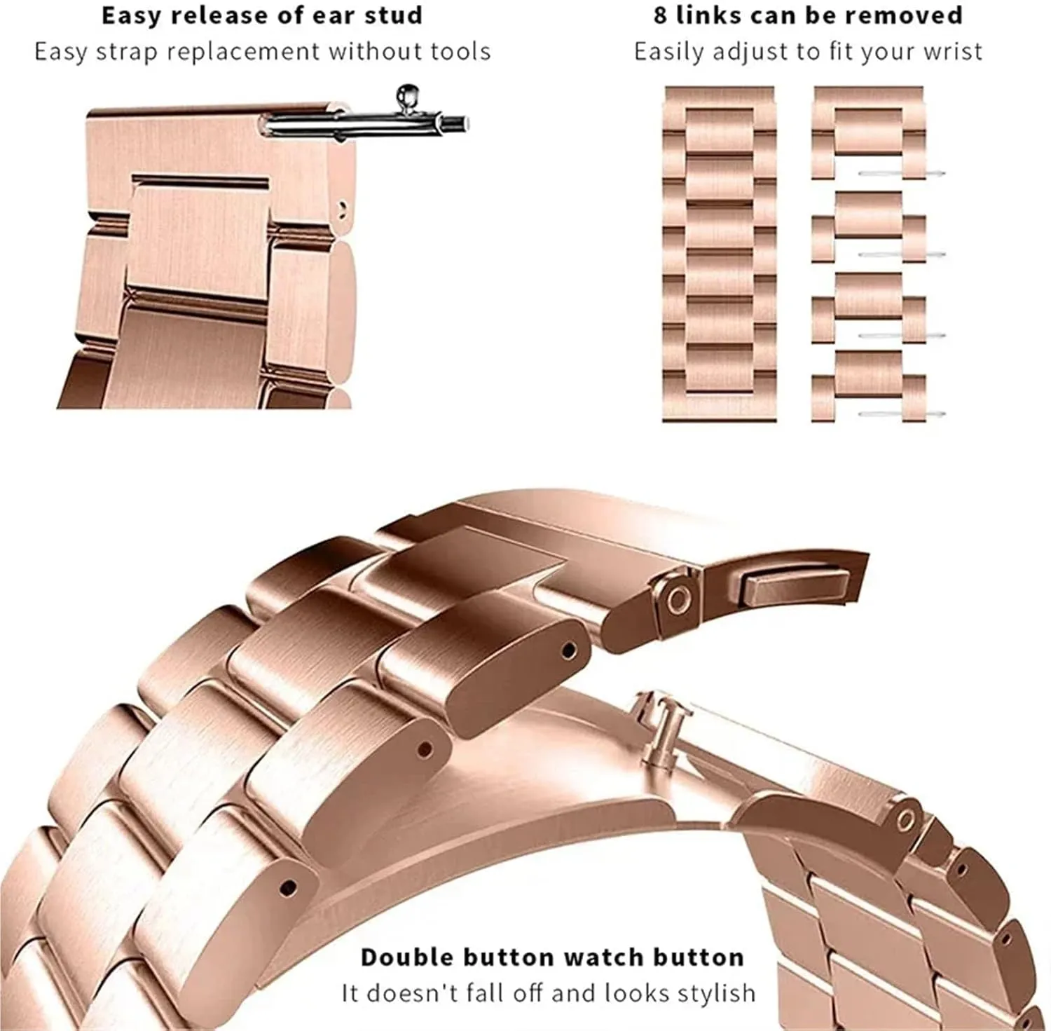 Stainless Steel Band 20mm 22mm Bracelet Strap Folding Buckle Metal Replacement Band