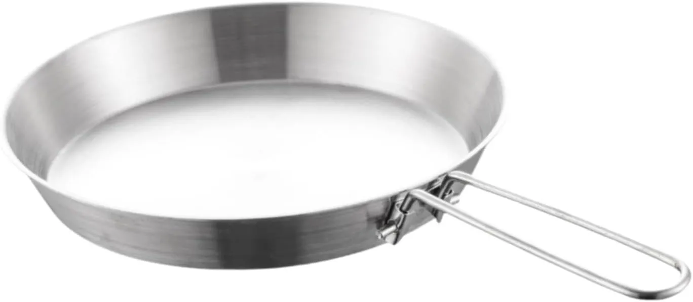 Stainless Steel Camping Fry Pan Cookware Foldable Handle Scratch Resistant Compact for Travel Hiking Outdoor Cooking Griddle, 20cm