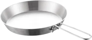 Stainless Steel Camping Fry Pan Cookware Foldable Handle Scratch Resistant Compact for Travel Hiking Outdoor Cooking Griddle, 20cm
