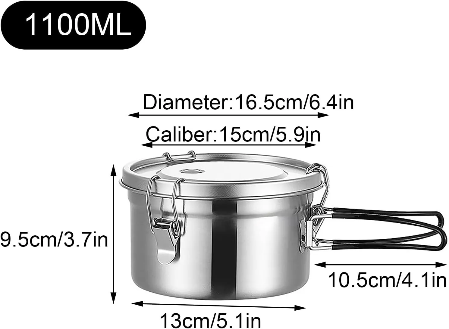Stainless Steel Camping Pot, Camping Cookware, with Lid and Folding Handle, Large Capacity Soup Pot, for Outdoor Camping accessories Hiking(1.1L)