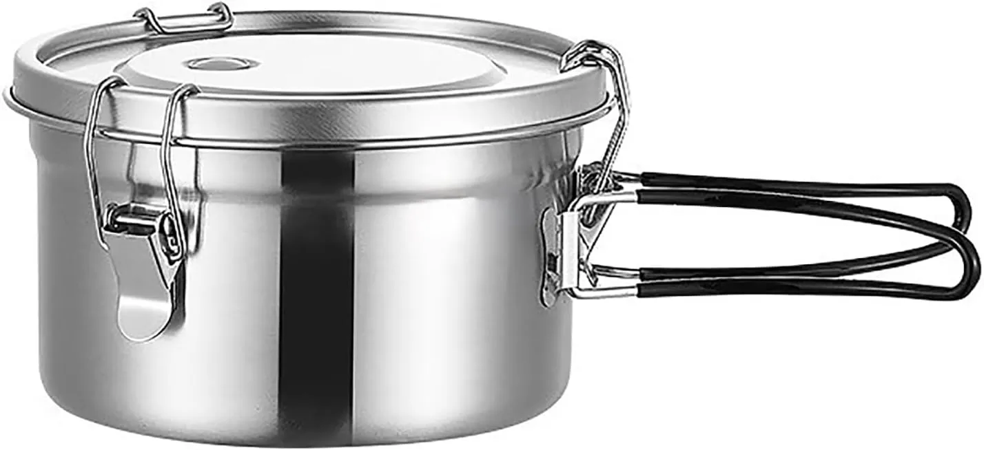 Stainless Steel Camping Pot, Camping Cookware, with Lid and Folding Handle, Large Capacity Soup Pot, for Outdoor Camping accessories Hiking(1.1L)