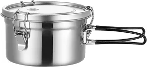 Stainless Steel Camping Pot, Camping Cookware, with Lid and Folding Handle, Large Capacity Soup Pot, for Outdoor Camping accessories Hiking(1.1L)