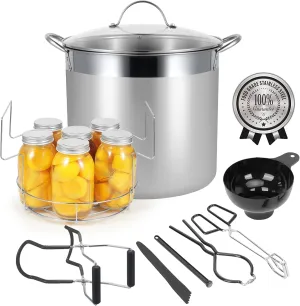 Stainless Steel Canning Pot with Rack and Lid, Large Water Bath Canner, Full Home Canning Supplies Starter Kit, Compatible with Induction and Glass Top Stoves (Black)