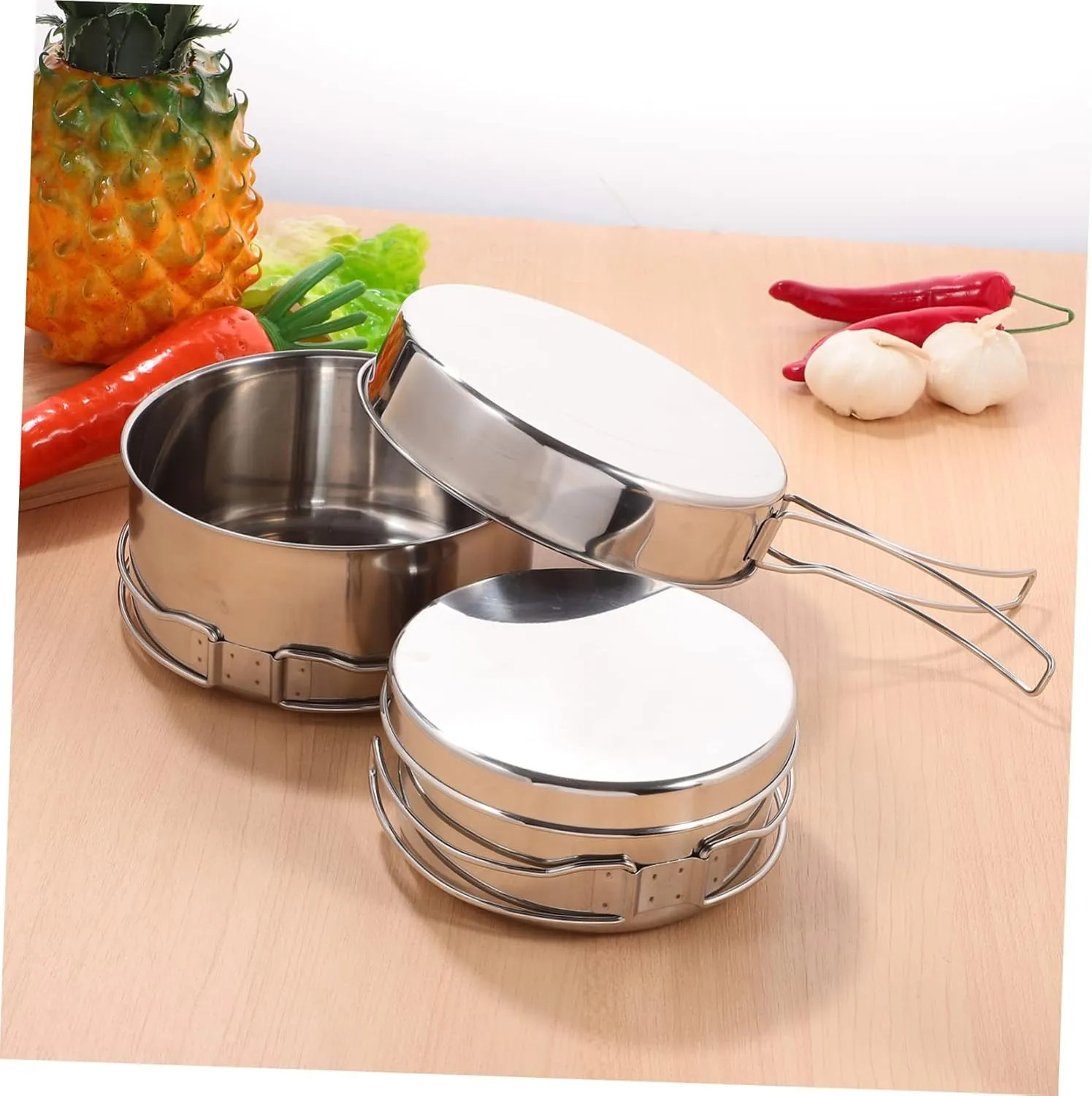 Stainless Steel Cooking Utensils Camper Pots Camping Skillet Camping Cookware Picnic Stackable Camp