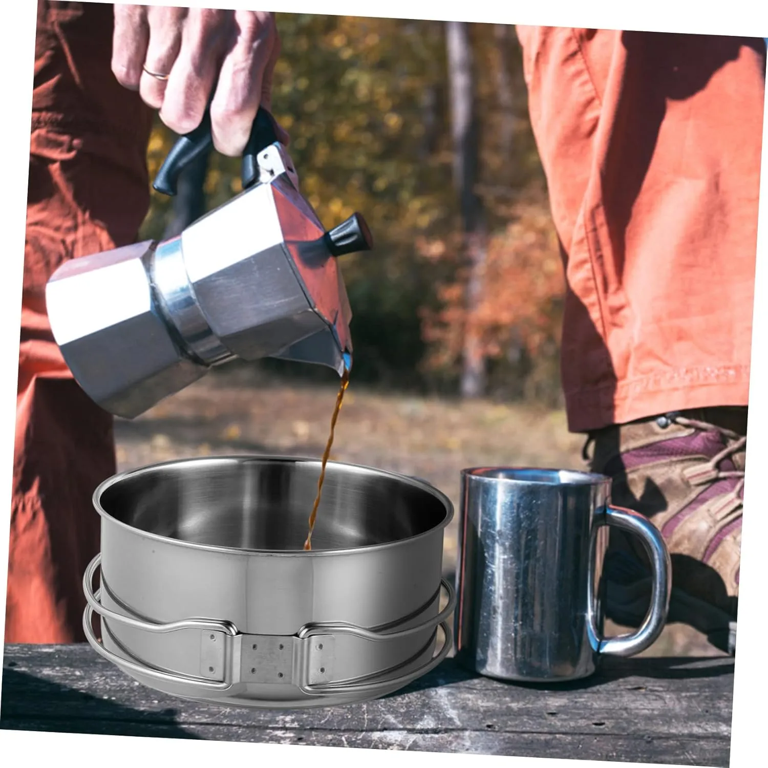 Stainless Steel Cooking Utensils Pots Outdoor Pan Camper Stackable Picnic Portable Camping Skillet