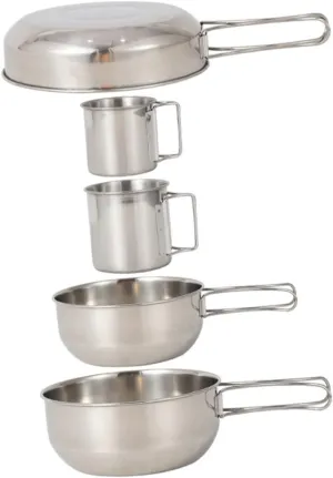 Stainless Steel Cup Pot Set 5-Piece Camping Utensils for Hiking Picnic BBQ Outdoor Adventure