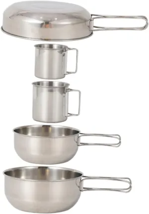 Stainless Steel Cup Pot Set 5pcs Camping Tableware for Hiking Picnic BBQ