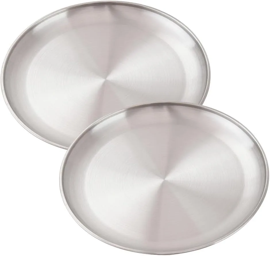 Stainless Steel For Camping Plates 2 Pack Round Tableware for All Your Outdoor Needs (26x1.6cm)