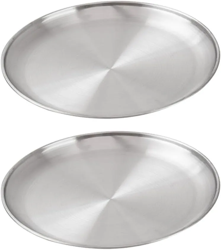 Stainless Steel For Camping Plates 2 Pack Round Tableware for All Your Outdoor Needs (26x1.6cm)