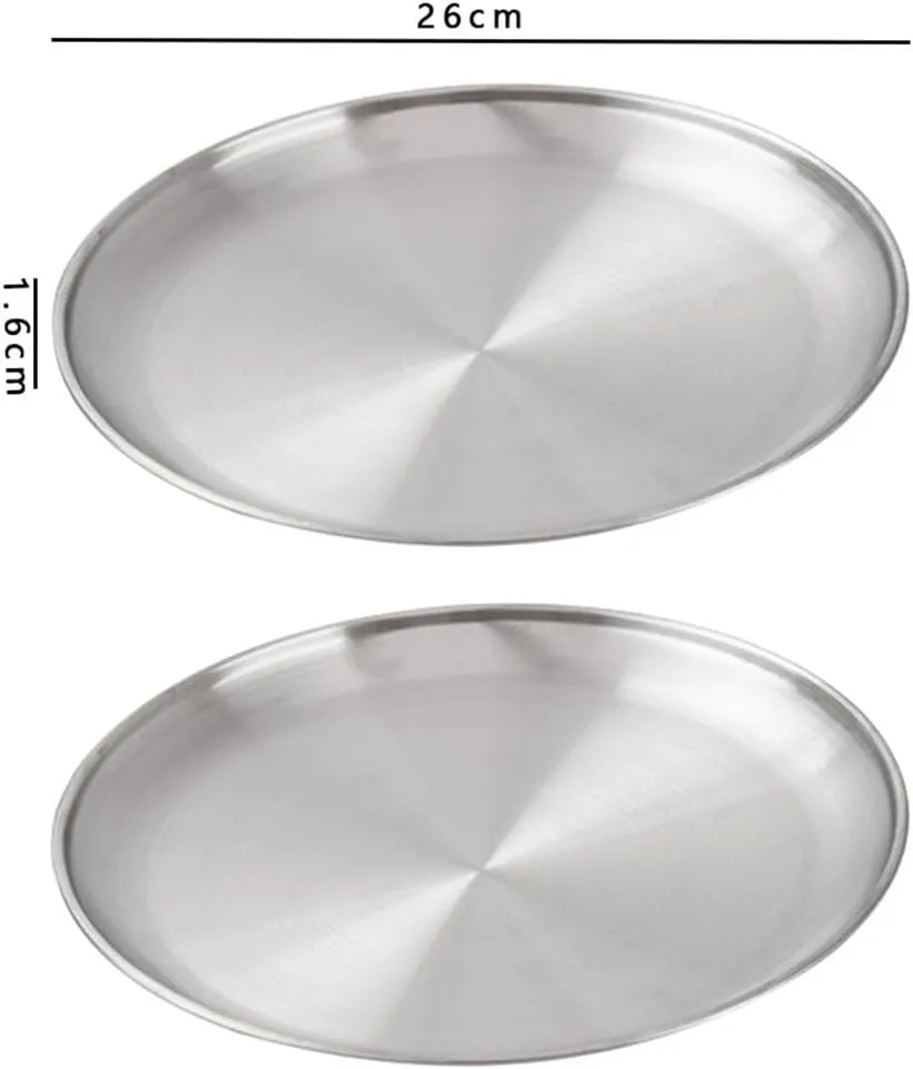 Stainless Steel For Camping Plates 2 Pack Round Tableware for All Your Outdoor Needs (26x1.6cm)