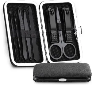 Stainless Steel Nail Clippers Manicure Tool Portable Pedicure Sets with Button Lock for Man 8 Pieces (C) (B)