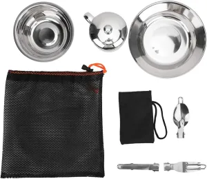 Stainless Steel Outdoor Tableware Set, Portable Single Person Cookware for Camping Picnic Hiking